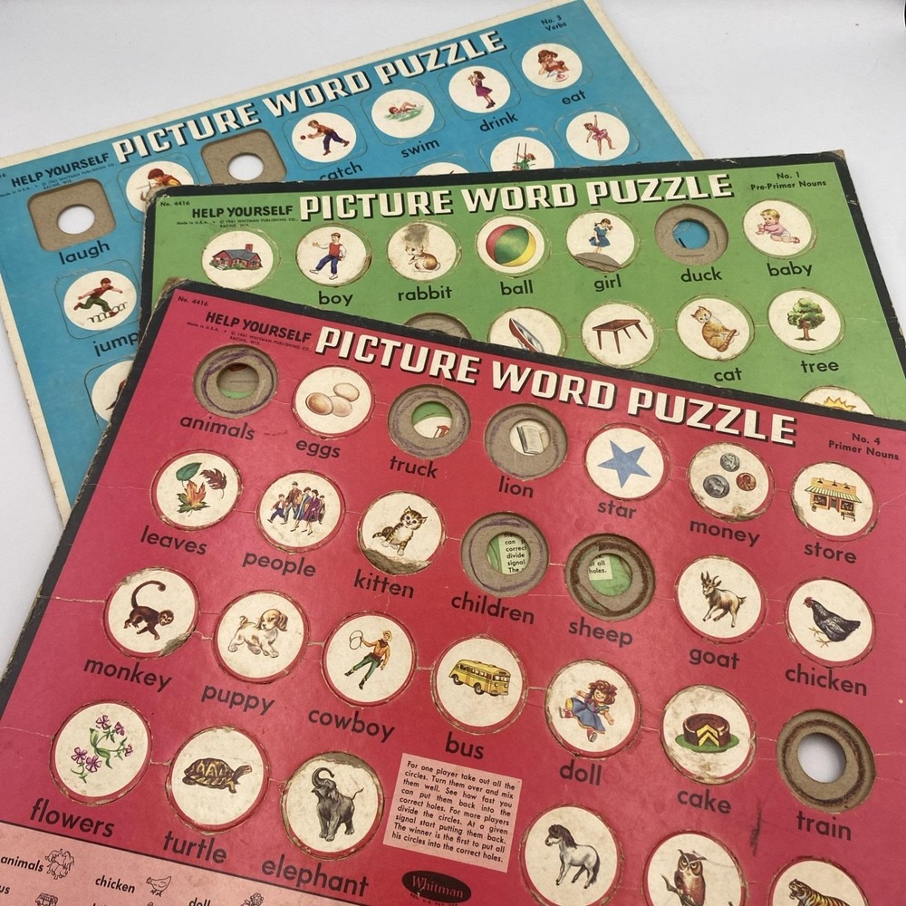 Lot Of 3 Whitman 1961 Vintage Help Yourself Picture Educational Puzzle Games‎